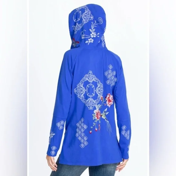 Johnny Was Jailyn Beach Hoodie Blue Embroidered Floral size small - Picture 2 of 7